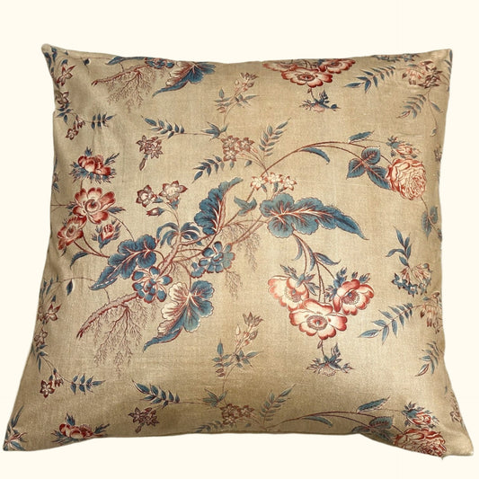 1830's Antique Cotton Chintz Pillow - 24" x 24" - England - 324d