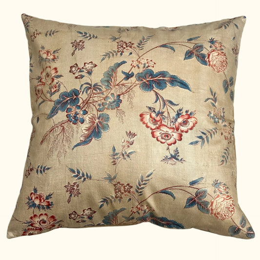 1830's Antique Cotton Chintz Pillow - 24" x 24" - England - 324a