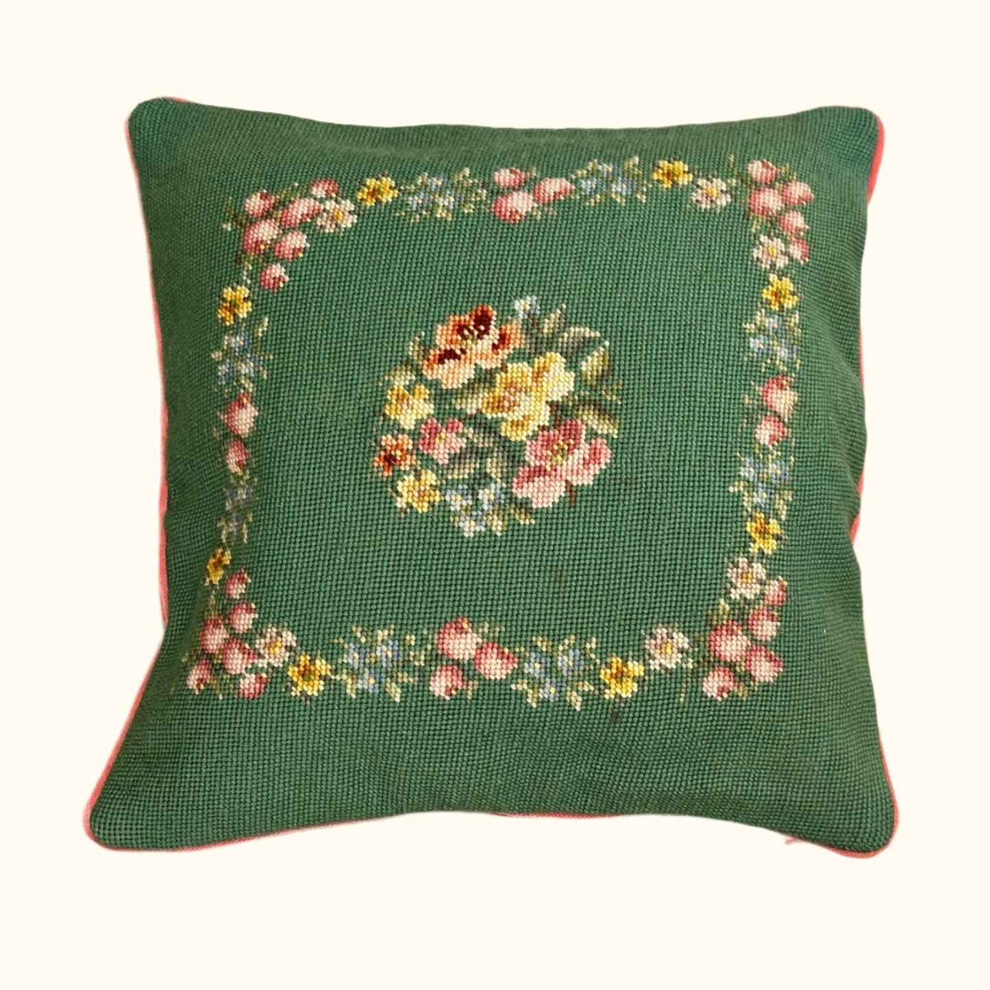 Vintage Needlepoint Pillow - 16" x 16" - 360a