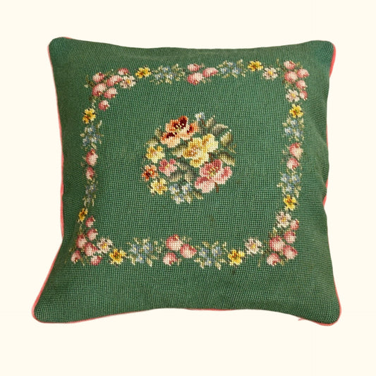 Vintage Needlepoint Pillow - 16" x 16" - 360a