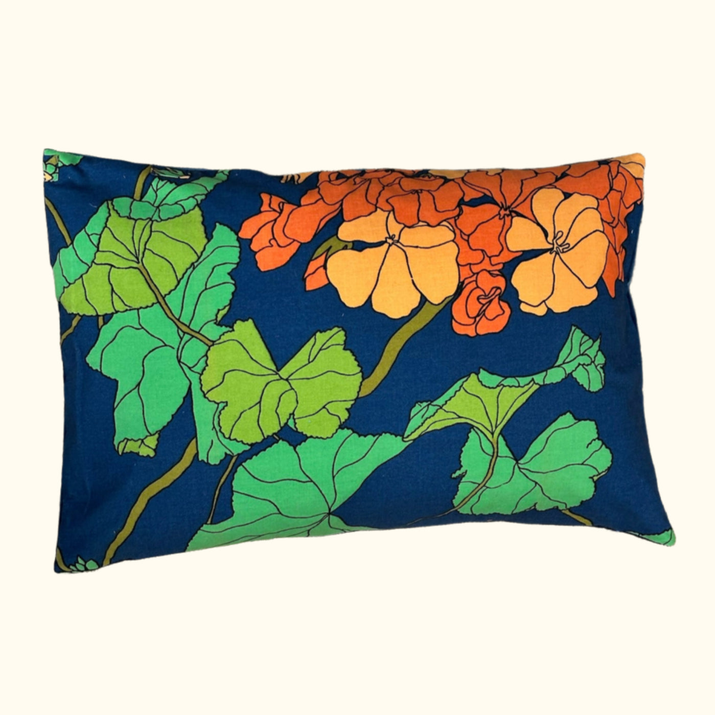 1970's Cotton Floral Pillow - 16" x 24" - USA - 413b