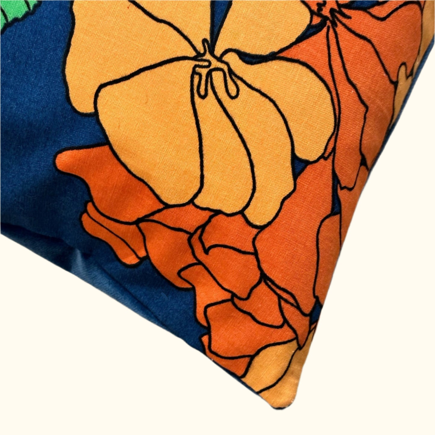 1970's Cotton Floral Pillow - 16" x 24" - USA - 413b
