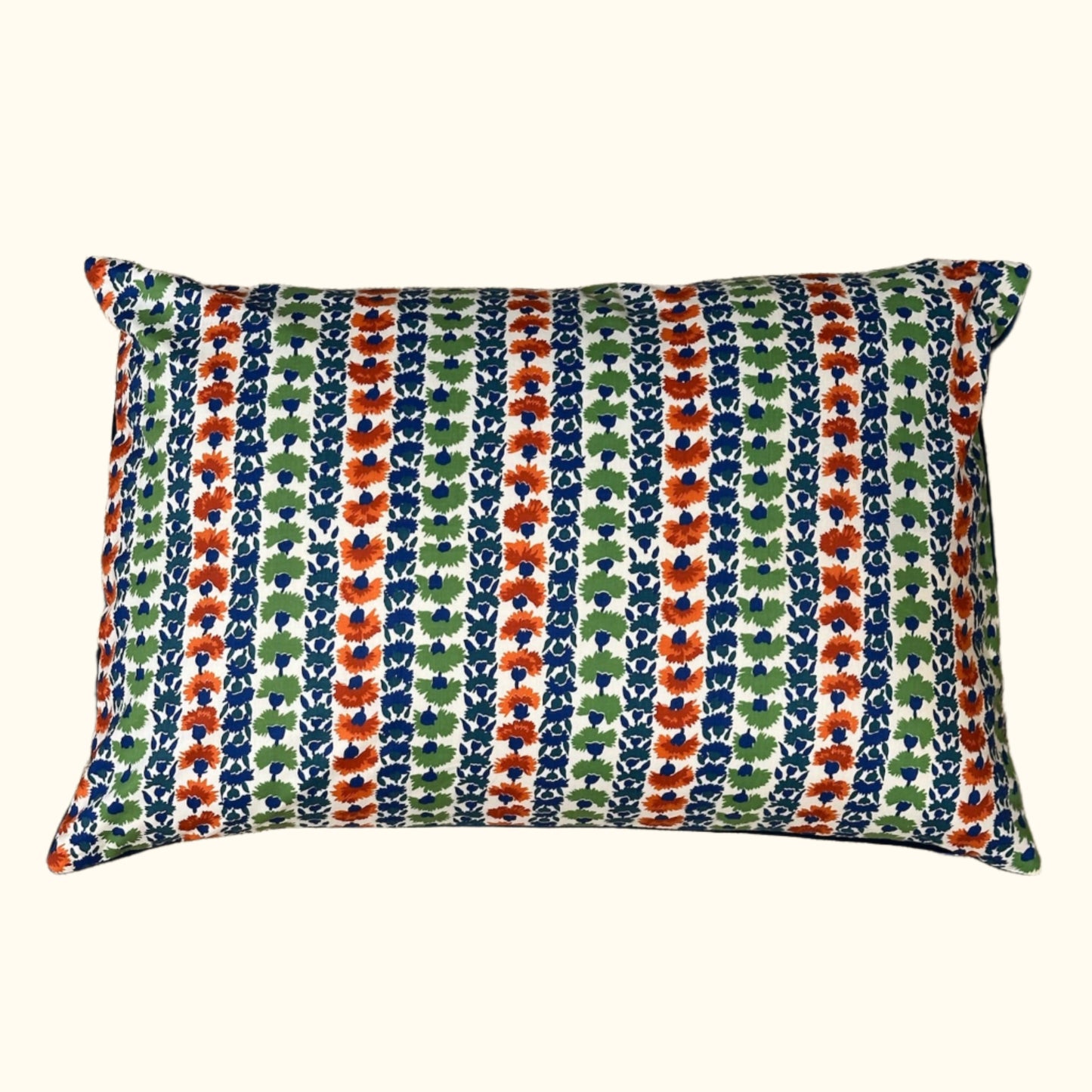 Cotton Striped Floral Pillow - 16" x 24" - USA - 414a