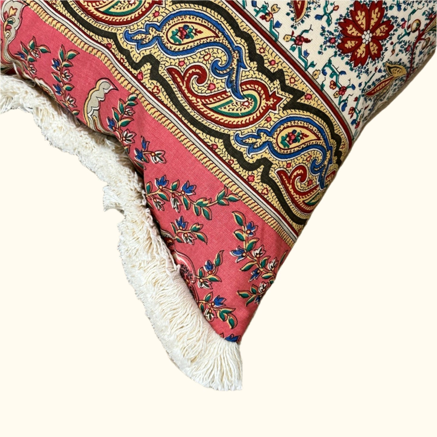 Vintage Cotton Indienne Floral Pillow - 13" x 20" - 415D
