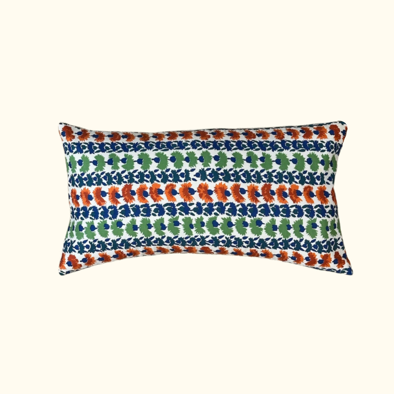 Cotton Striped Floral Pillow - 10" x 17" - USA - 414d