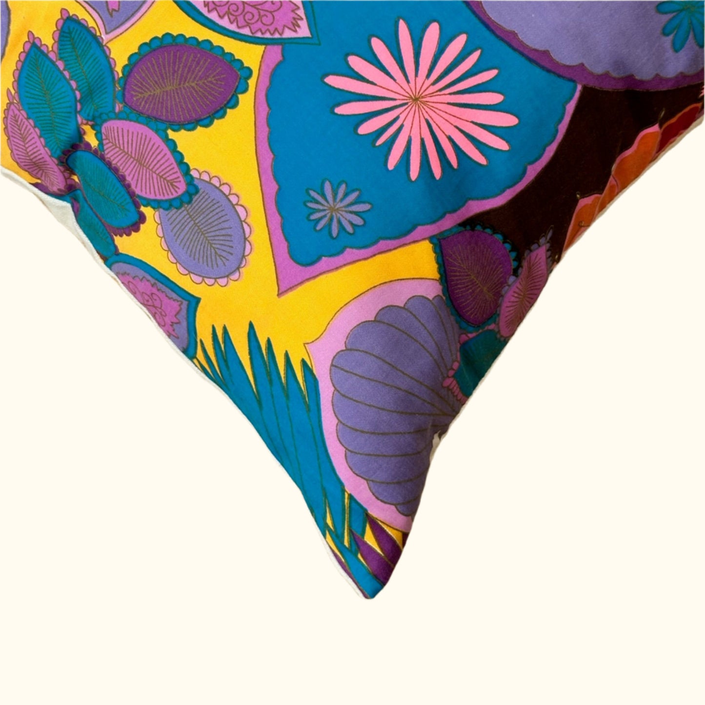 Vintage 1960's Cotton Floral Pillow - 22" x 22" - USA - 443b