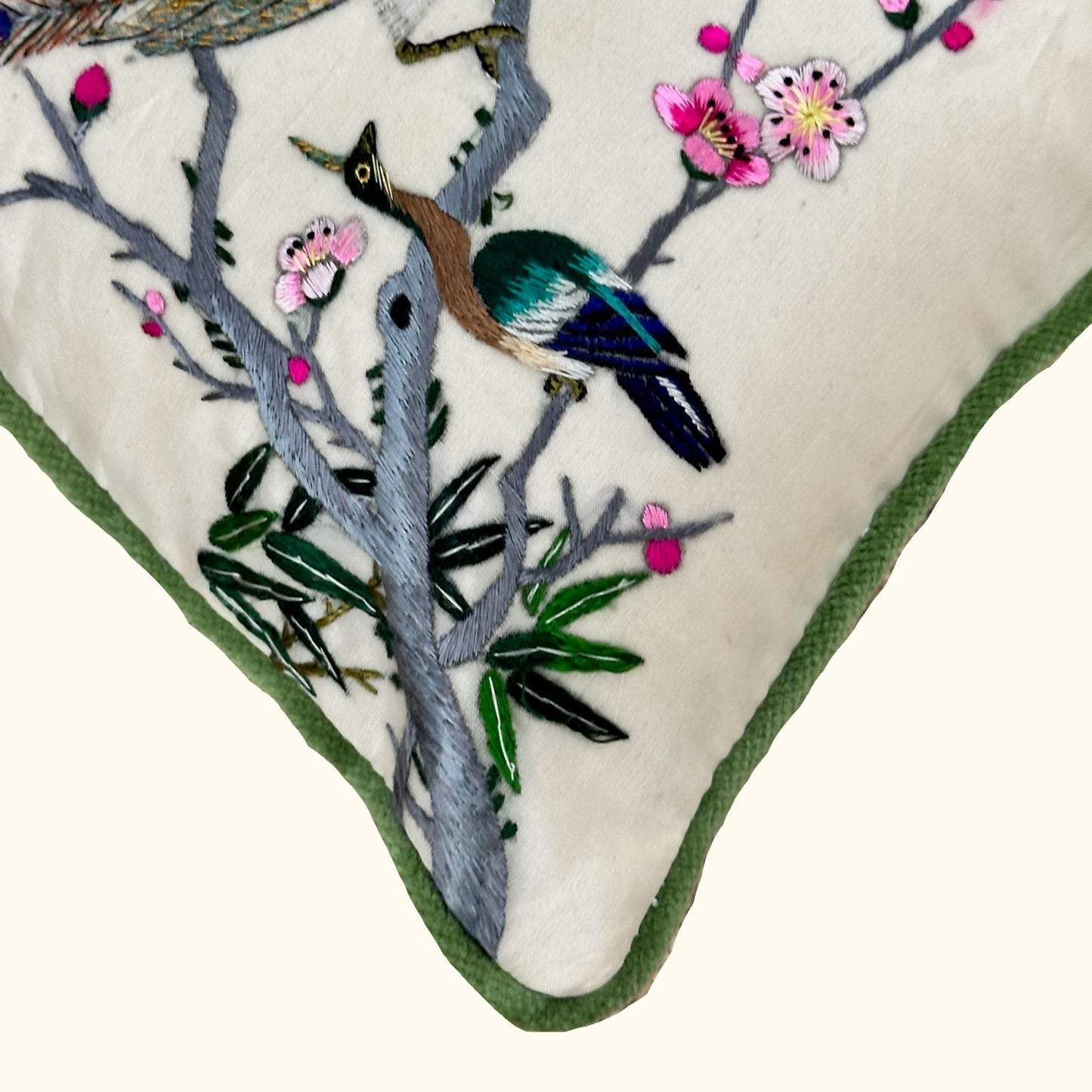 Vintage Silk on Silk Embroidered Pillow - 9" x 11" - China - 320a