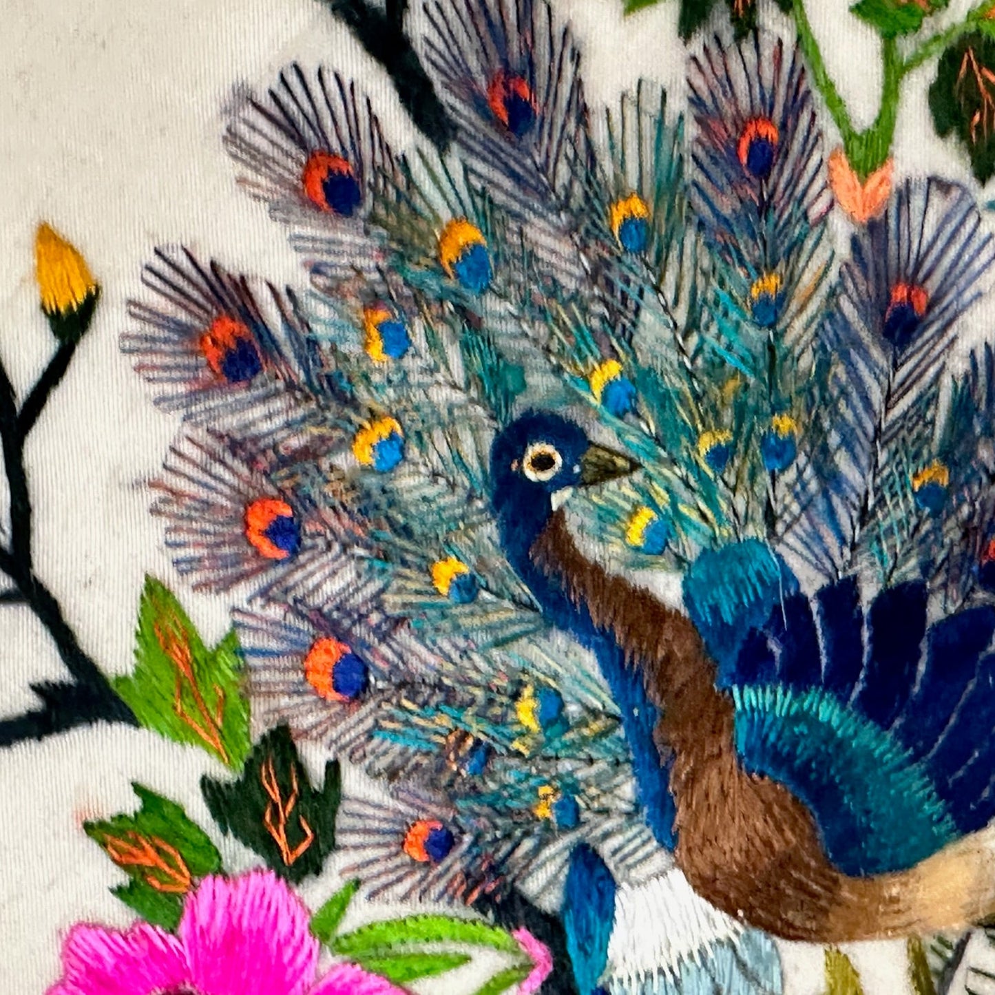 Vintage Silk on Silk Embroidered Pillow - 9" x 11" - China - 320b