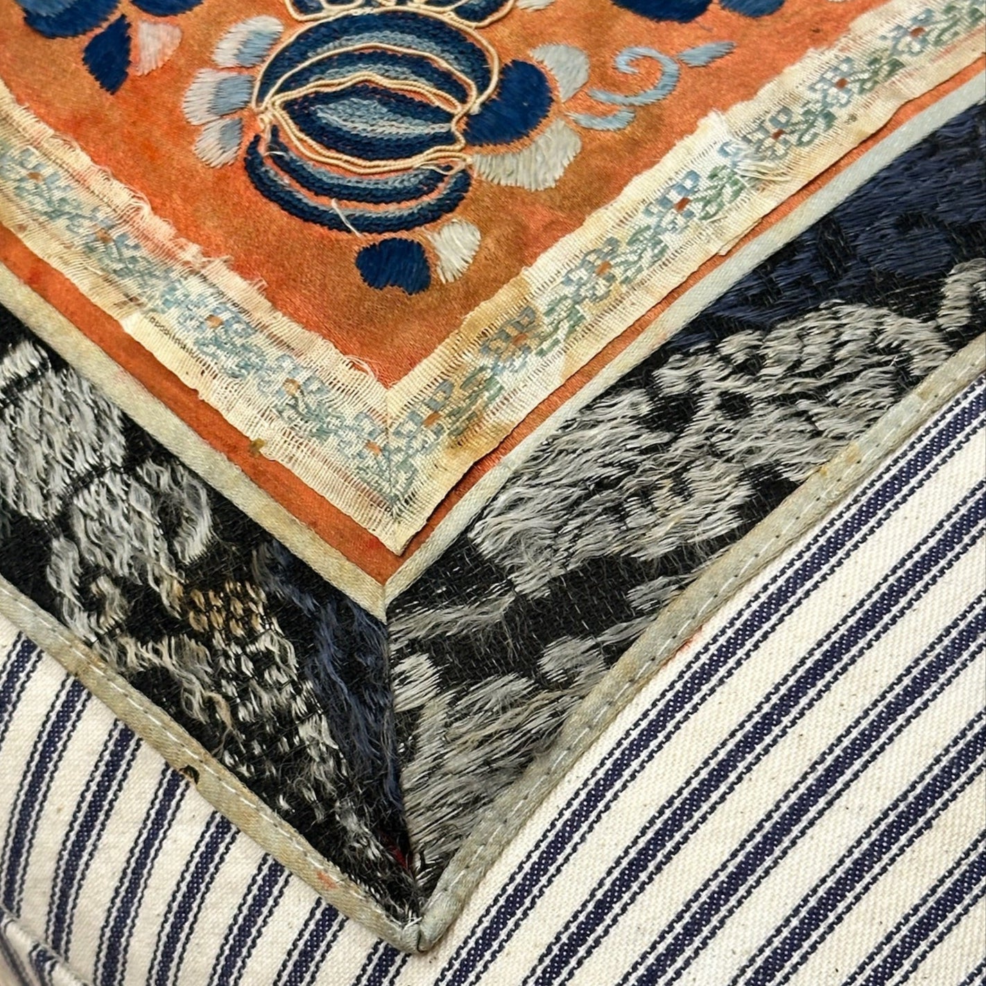 Antique Chinese Embroidered Pillow on Ticking - 16x24 - China - 361