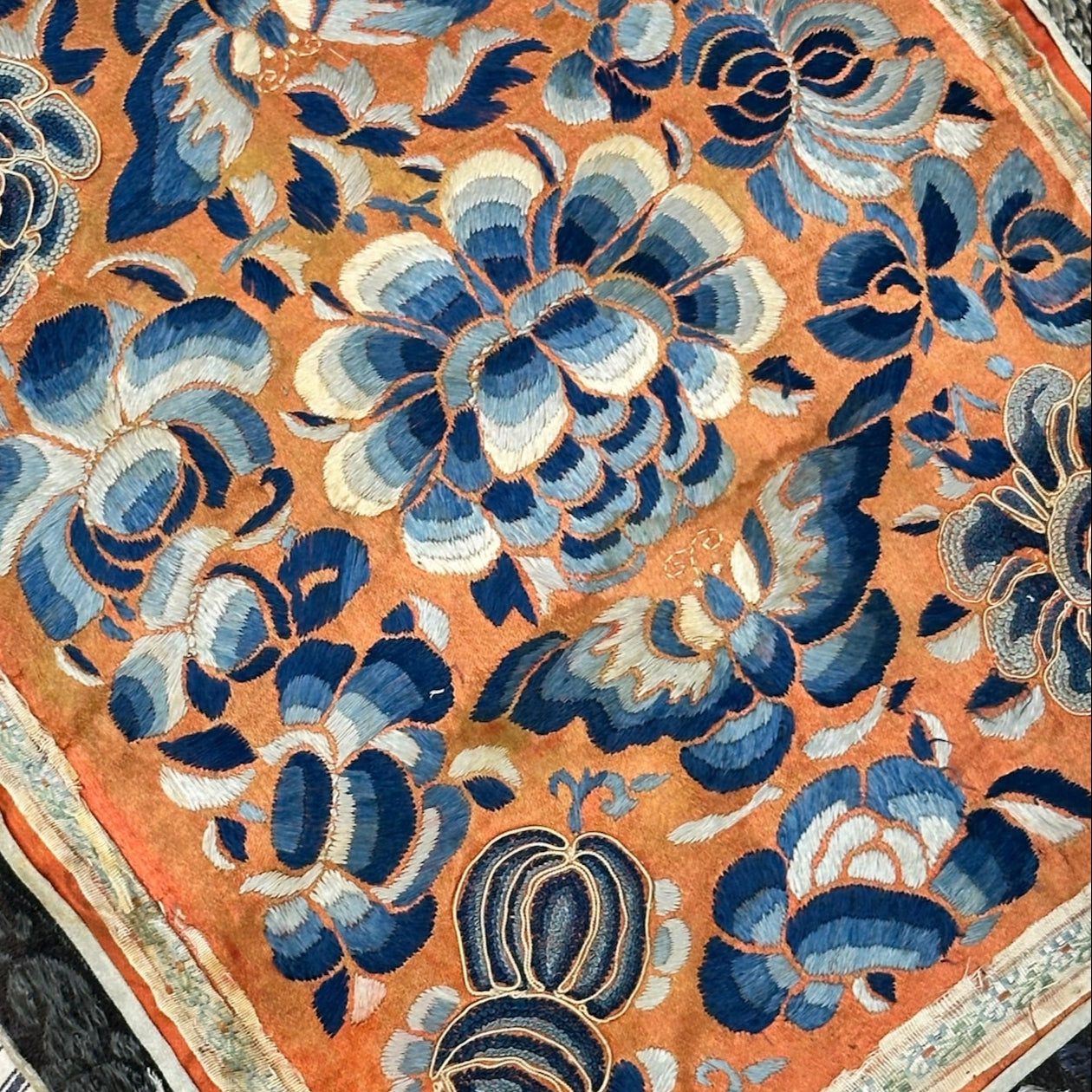 Antique Chinese Embroidered Pillow on Ticking - 16x24 - China - 361
