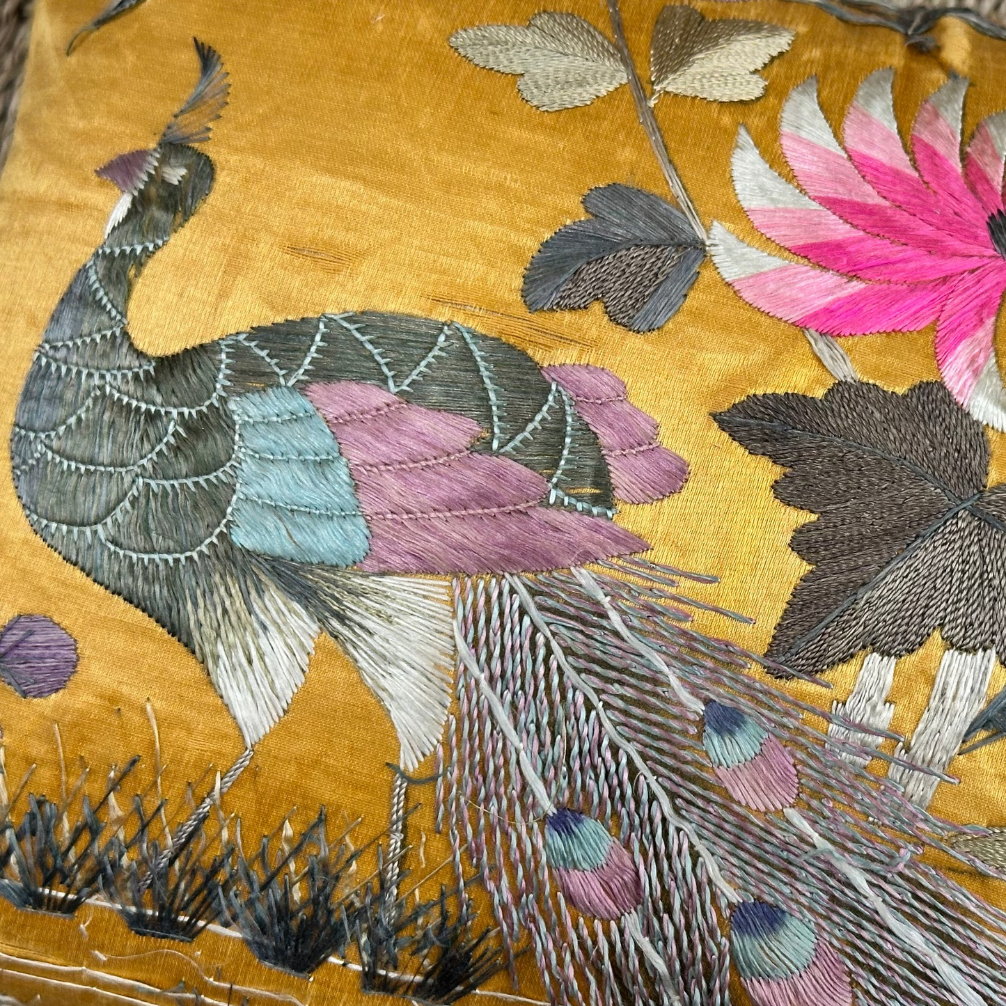 Antique Silk Embroidery Qing Dynasty Pillow - 9" x 11" - China - 426A