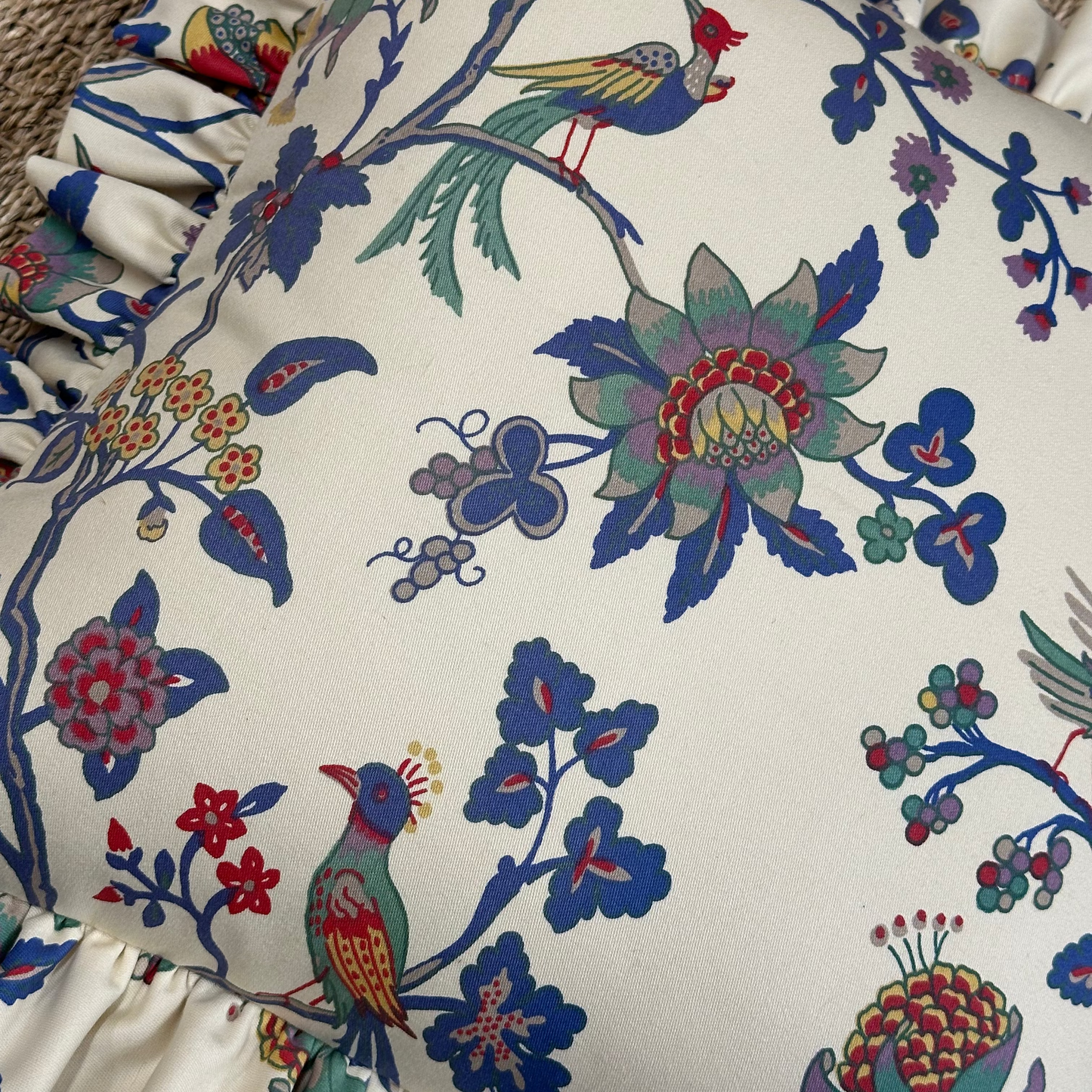 Cotton Jacobean Floral Pillow - 16" x 16" - 458b