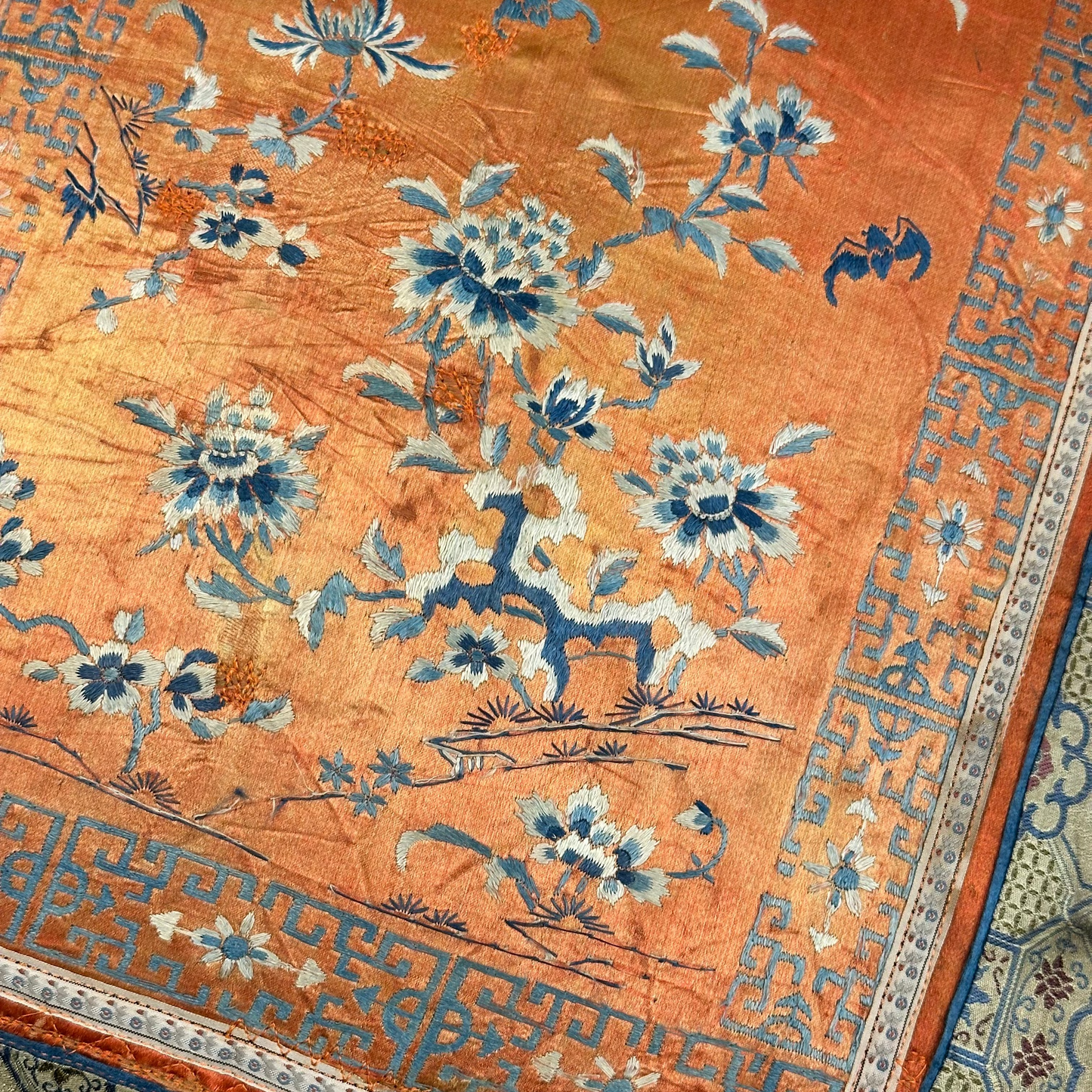 Antique Silk Embroidery Qing Dynasty Pillow - 20" x 20" - China - 425a