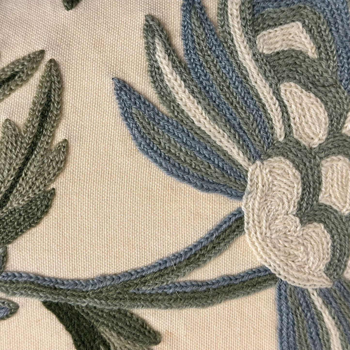 Vintage Crewel Wool Embroidery Pillow - 13" x 20" - 554a