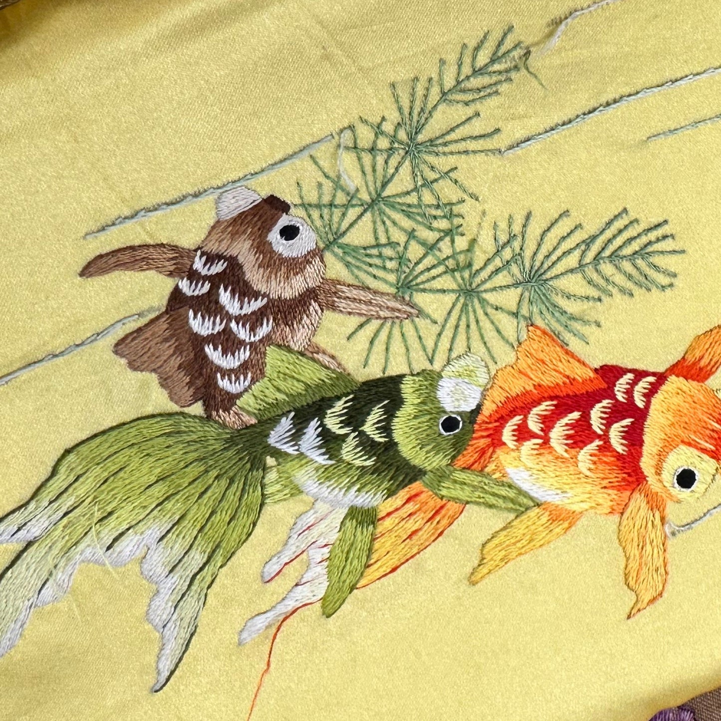 Vintage Silk on Silk Embroidery - 12" x 6" - China - 427e