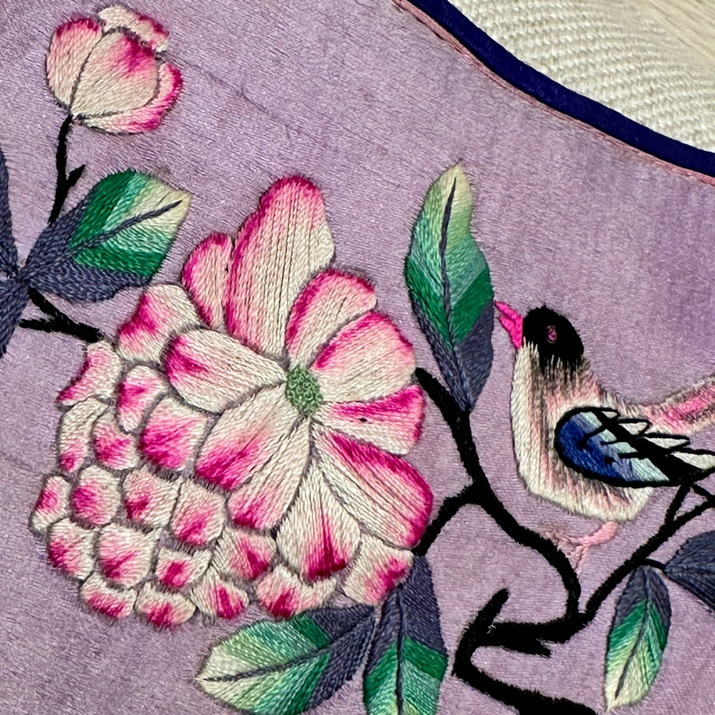 Antique Silk on Silk Embroidery Pillow - 11" x 17" - China - 486a