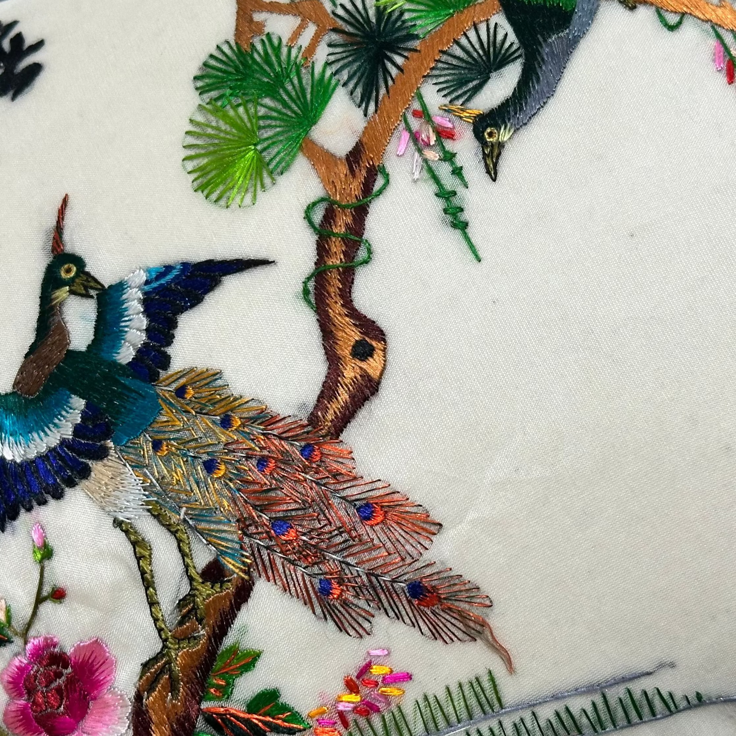 Vintage Silk on Silk Embroidered Pillow - 9" x 12" - China - 320f