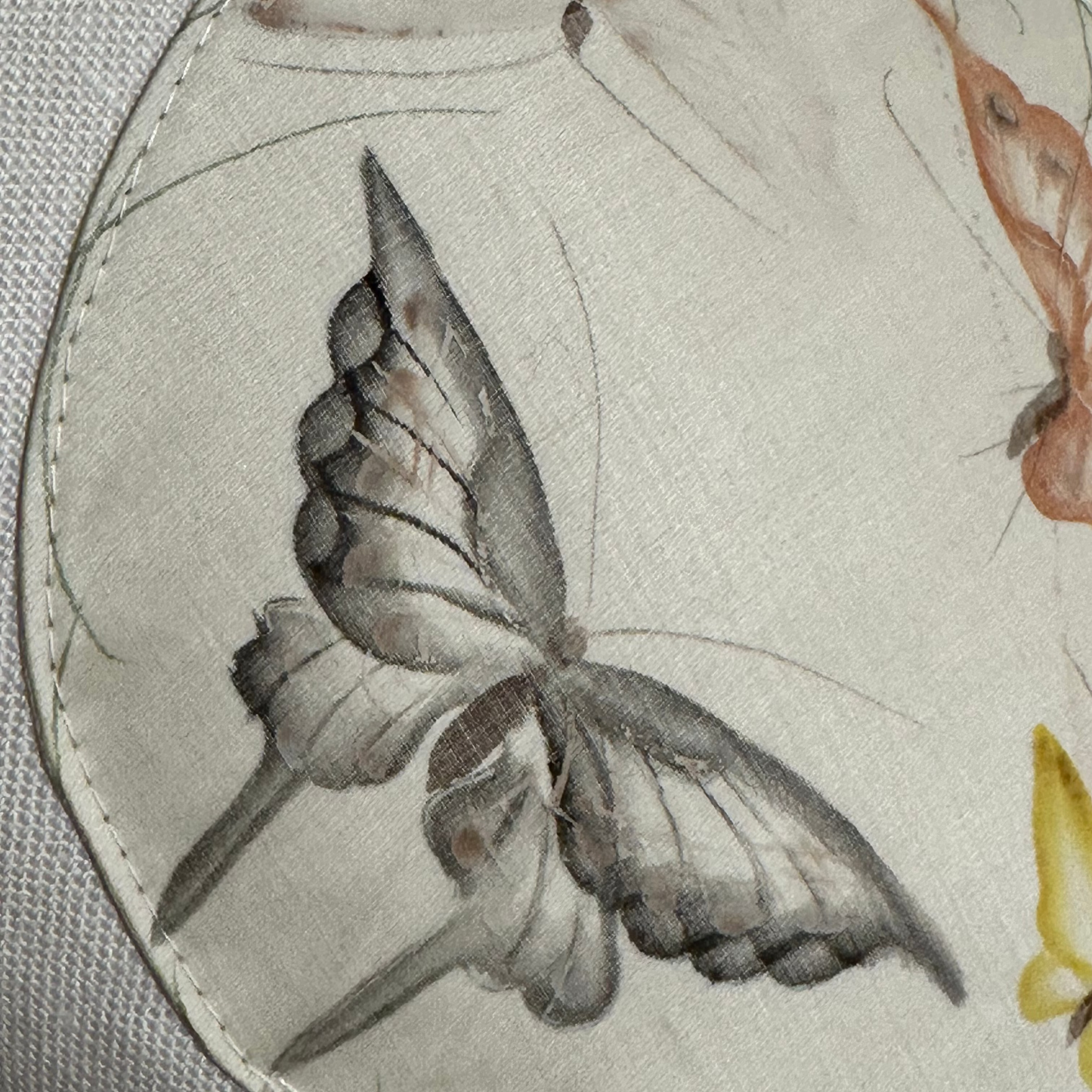 Vintage Hand Painted Silk Pillow - 11" x 17" - 539c