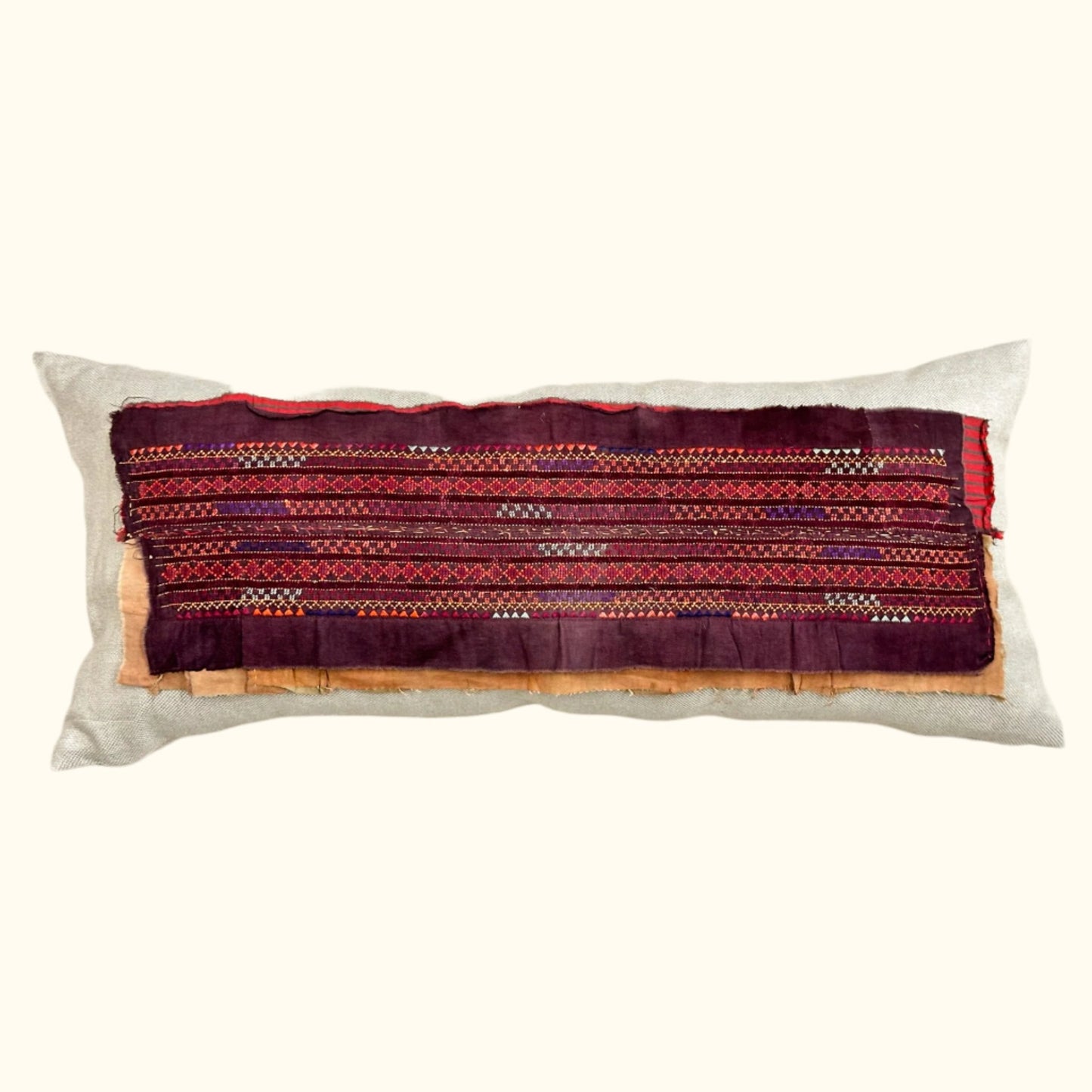 Vintage Hand Embroidered Pillow - 16" x 36" - Afghanistan - 338a