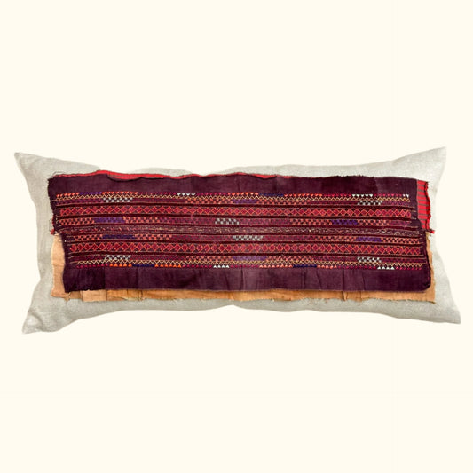 Vintage Hand Embroidered Pillow - 16" x 36" - Afghanistan - 338a