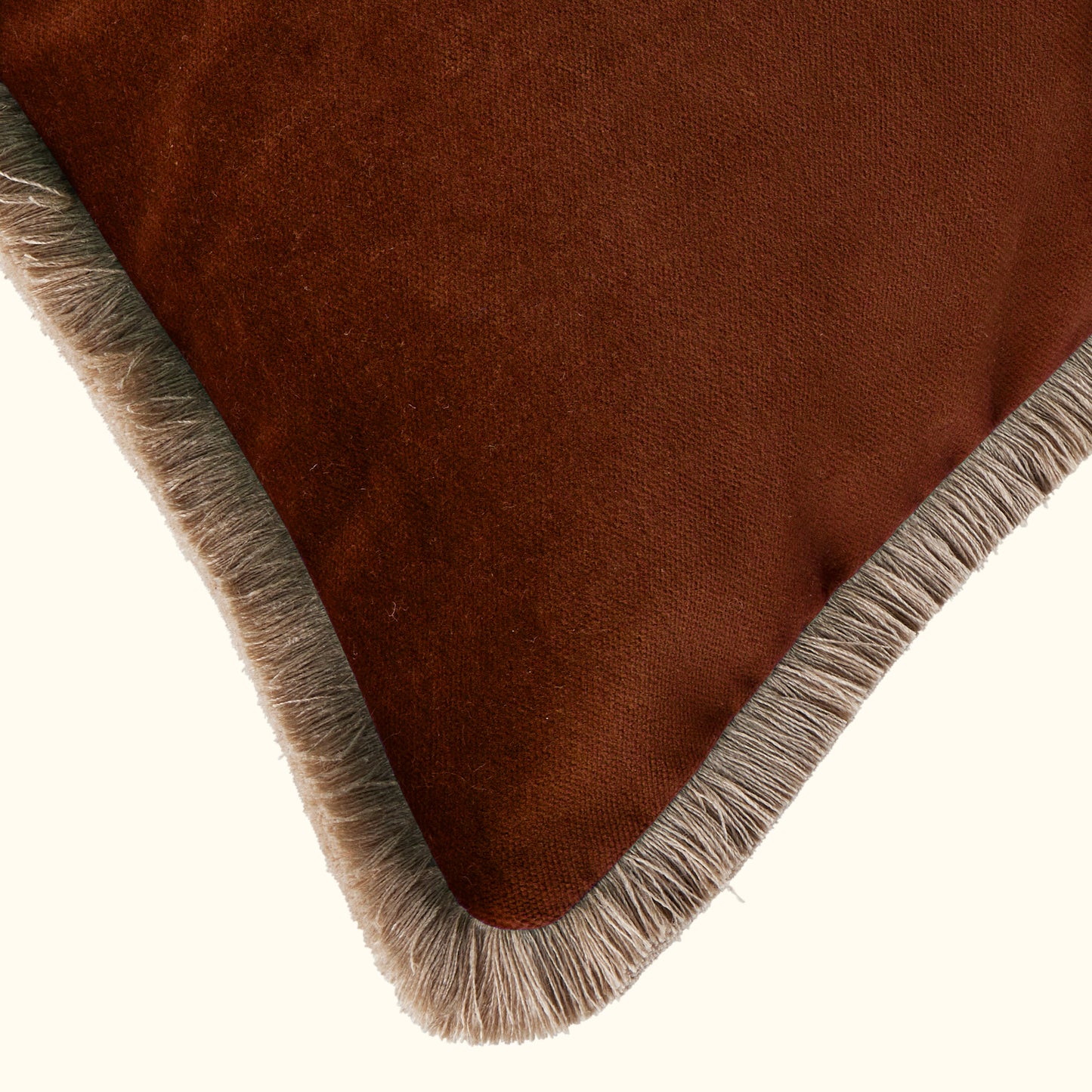 Cognac Cotton Velvet with Fringe Pillow - 24" x 24" - USA