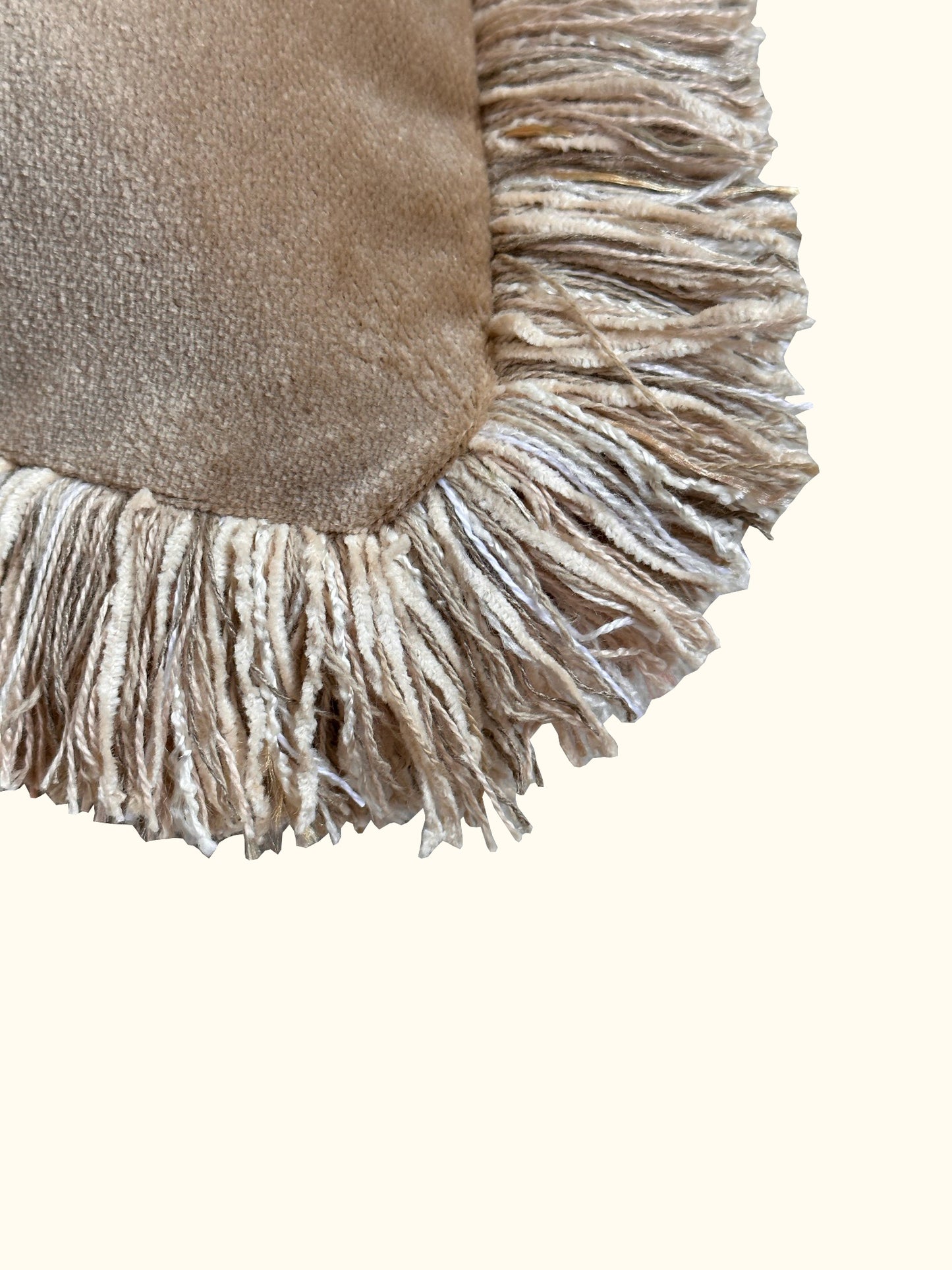 Taupe Cotton Velvet with Fringe Pillow - 24" x 24" - USA