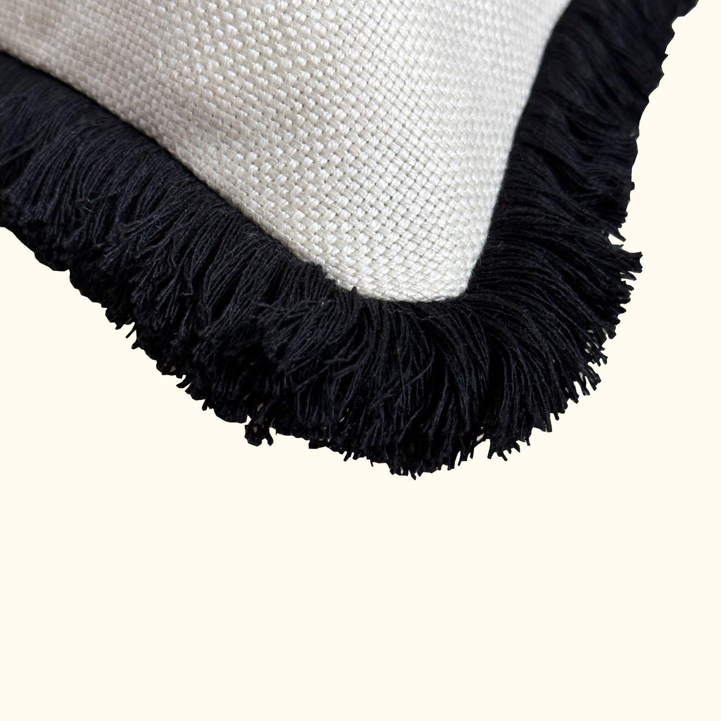 Cream Linen w/Black Fringe Pillow - 24" x 24" - USA