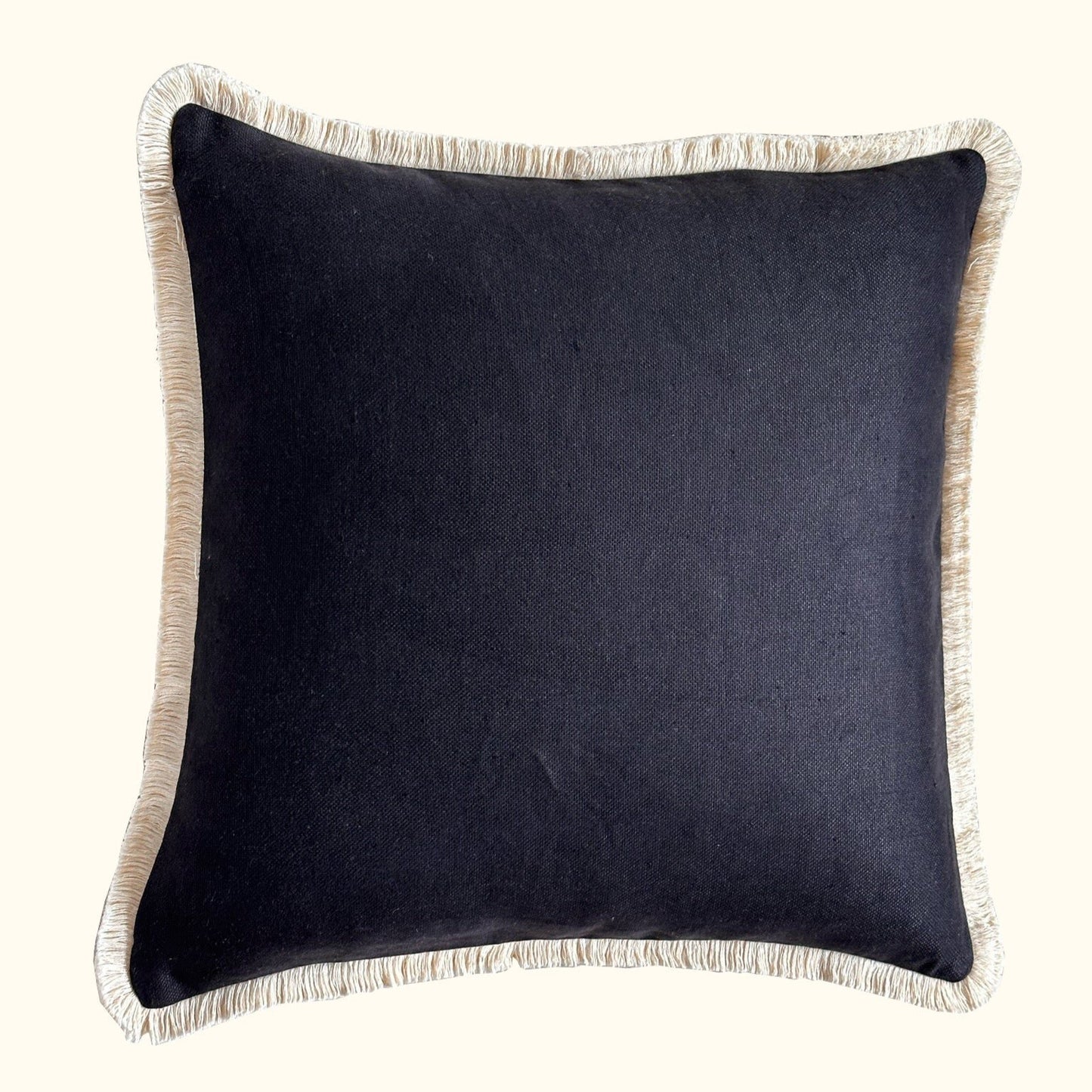 Black Linen w/Cream Fringe Pillow - 24" x 24" - USA