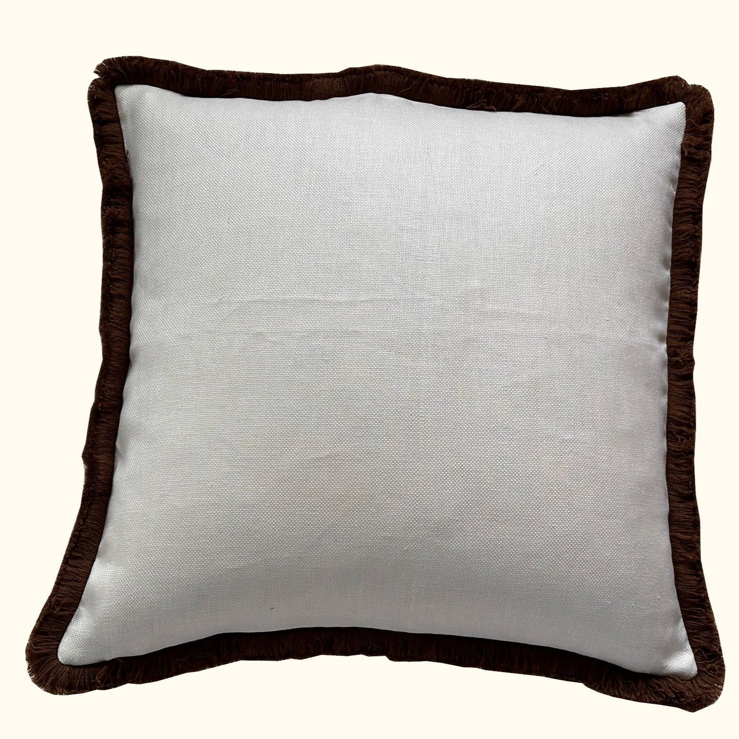 Cream Linen w/Brown Fringe Pillow - 24" x 24" - USA