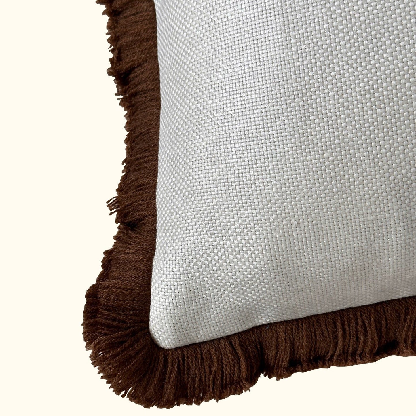 Cream Linen w/Brown Fringe Pillow - 24" x 24" - USA