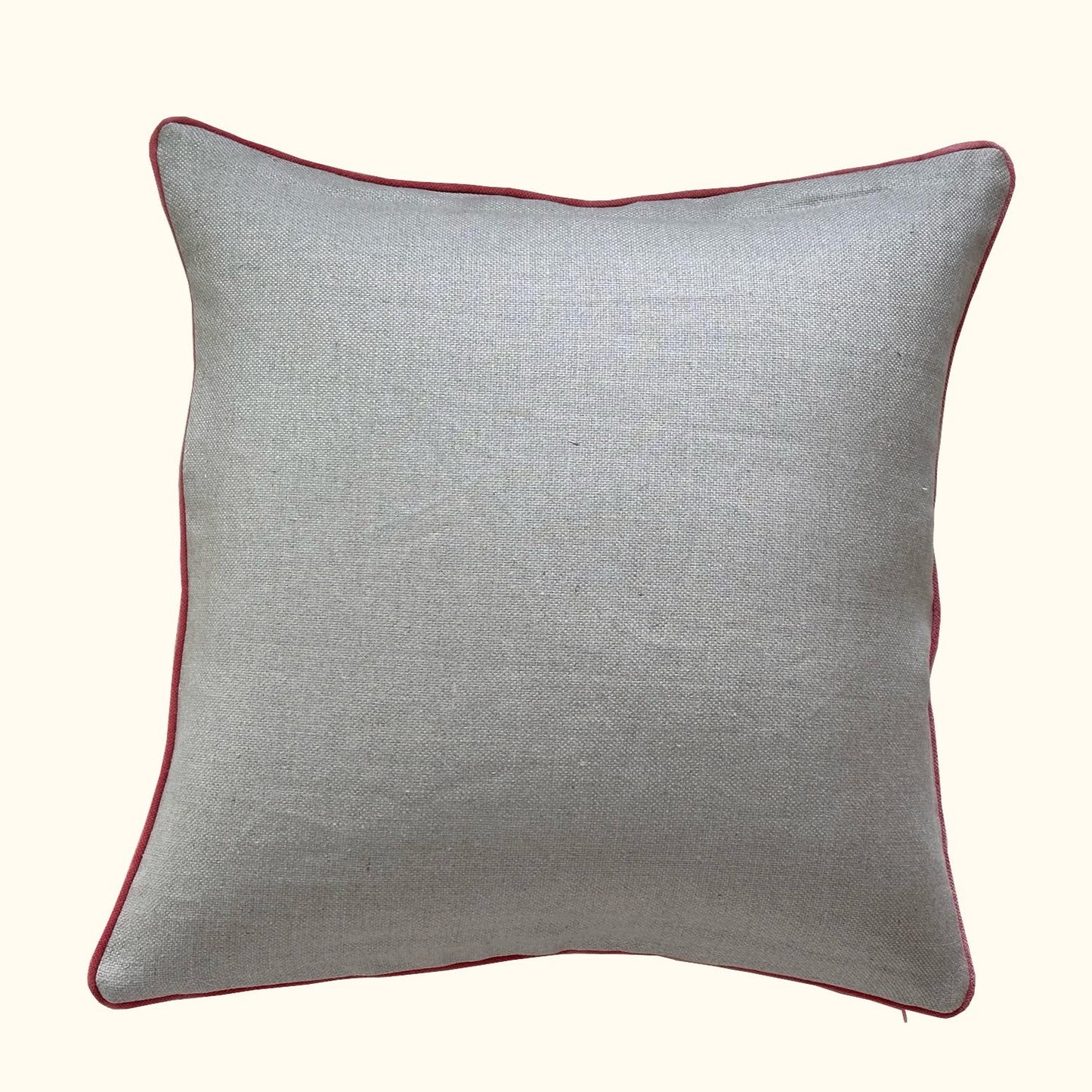 Natural Linen w/ Coral Velvet Piping Pillow - 22" x 22" - USA