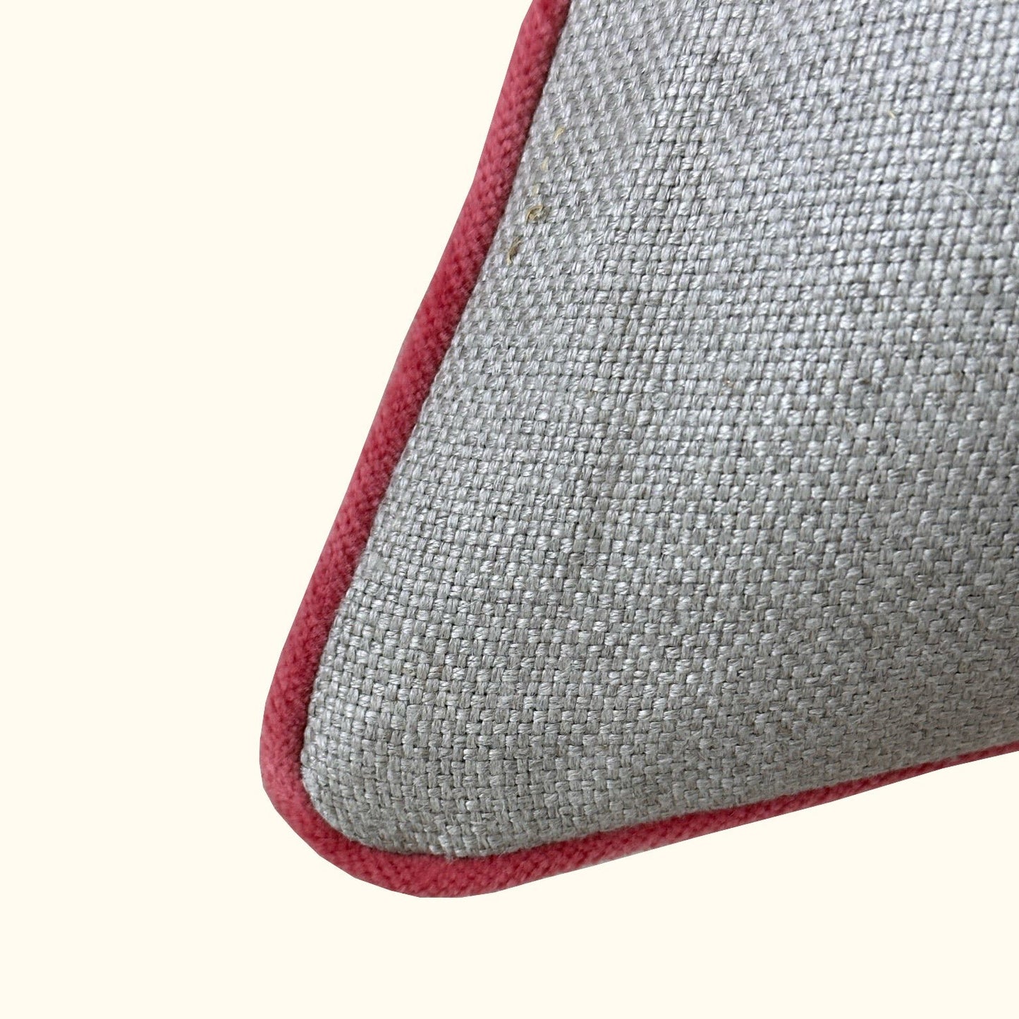 Natural Linen w/ Coral Velvet Piping Pillow - 22" x 22" - USA