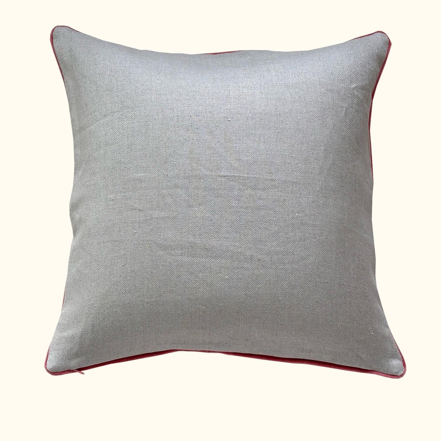 Natural Linen w/ Coral Velvet Piping Pillow - 22" x 22" - USA