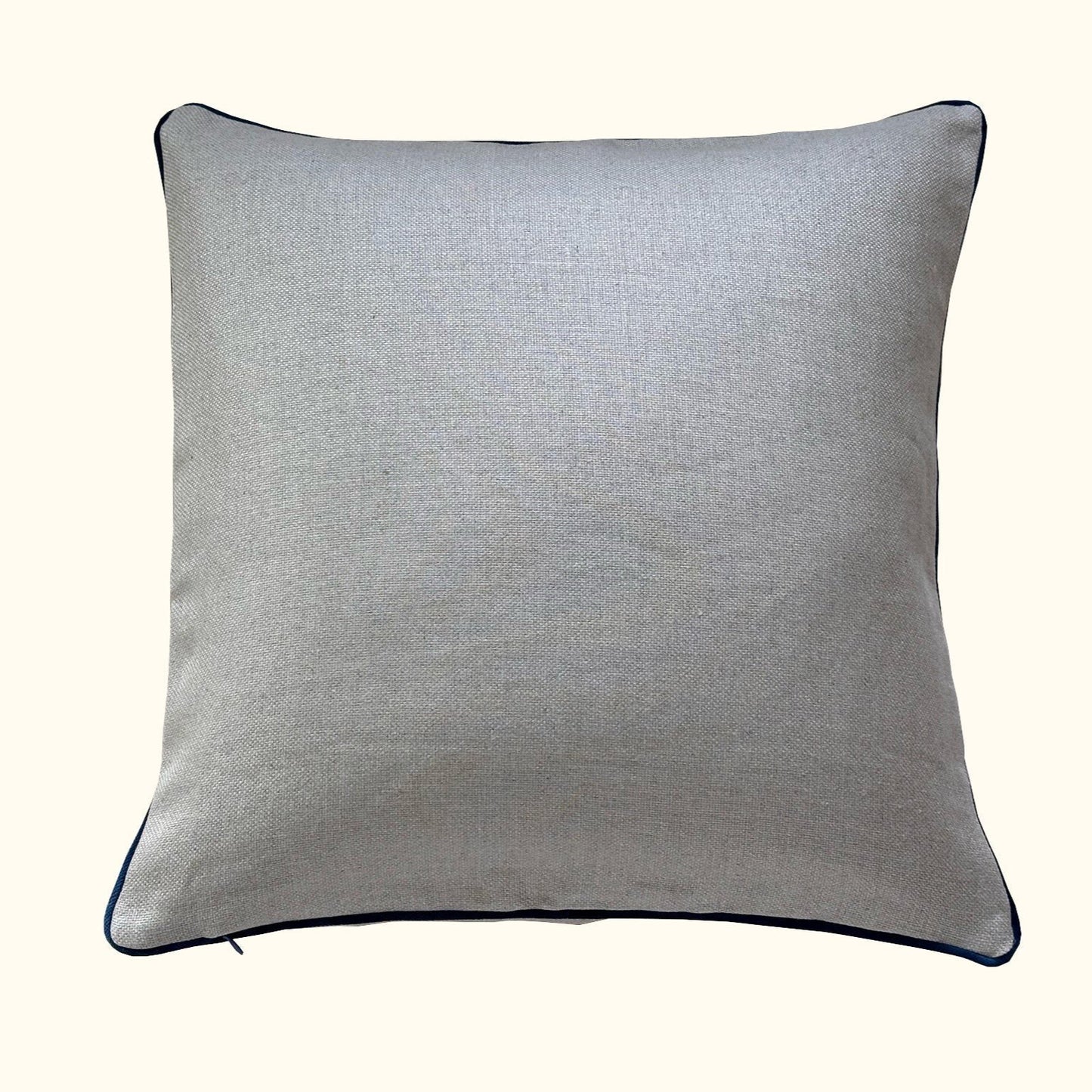 Natural Linen w/ Sapphire Velvet Piping Pillow - 22" x 22" - USA