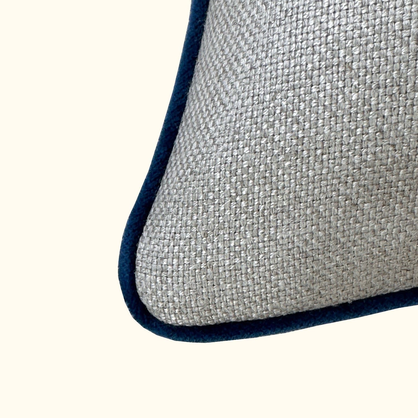 Natural Linen w/ Sapphire Velvet Piping Pillow - 22" x 22" - USA