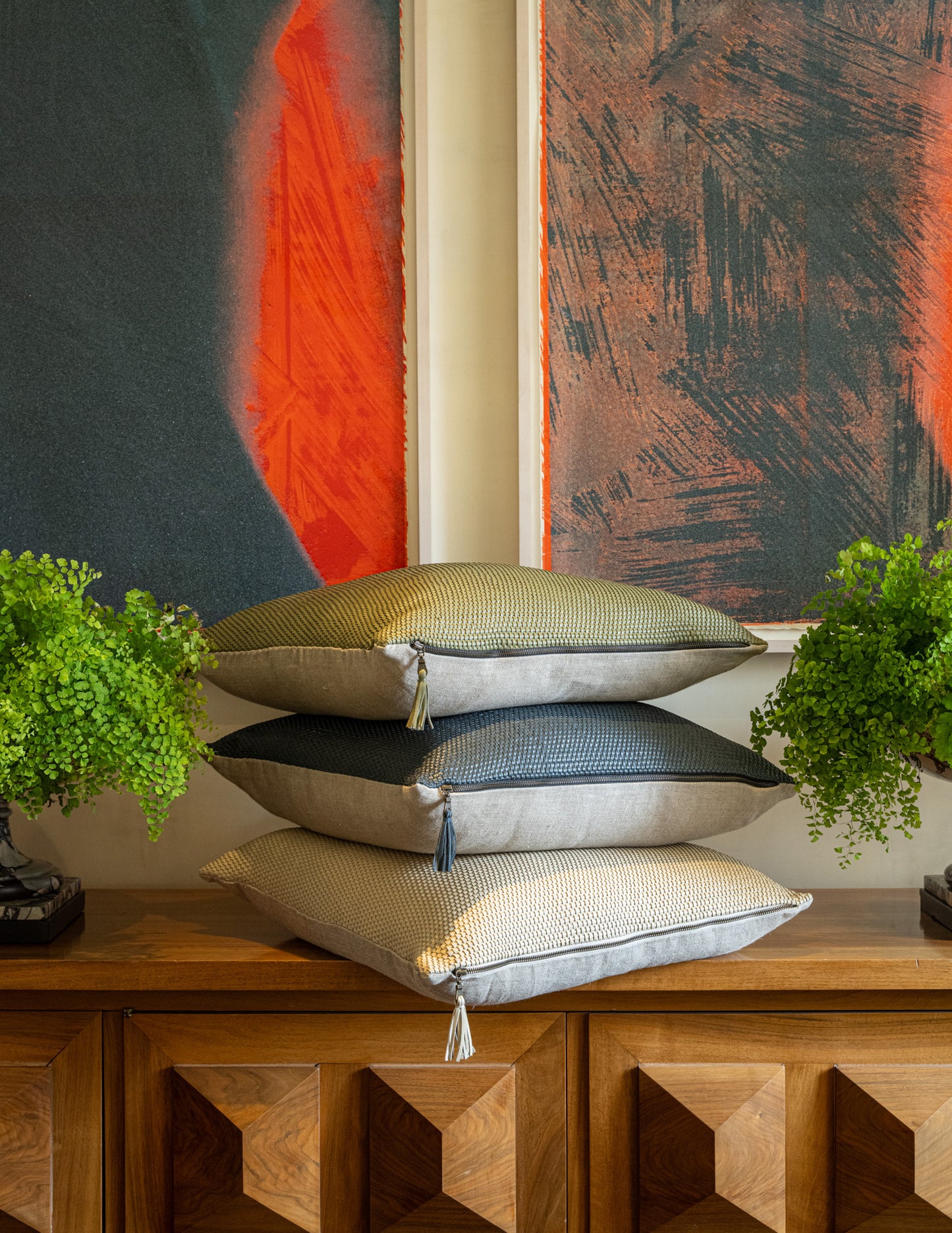 Leather Weave-22x22-Ivory Pillow