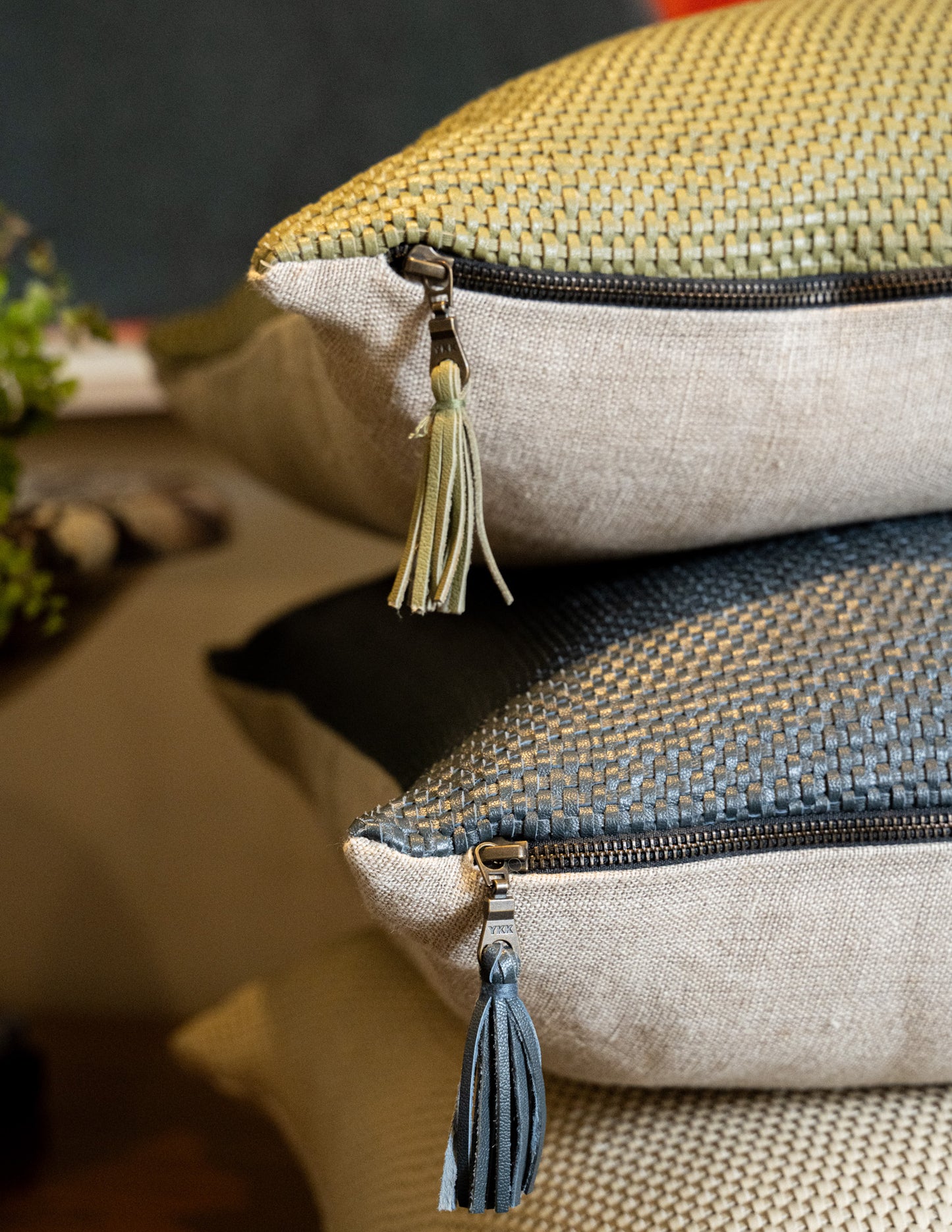 Leather Weave-22x22-Ivory Pillow