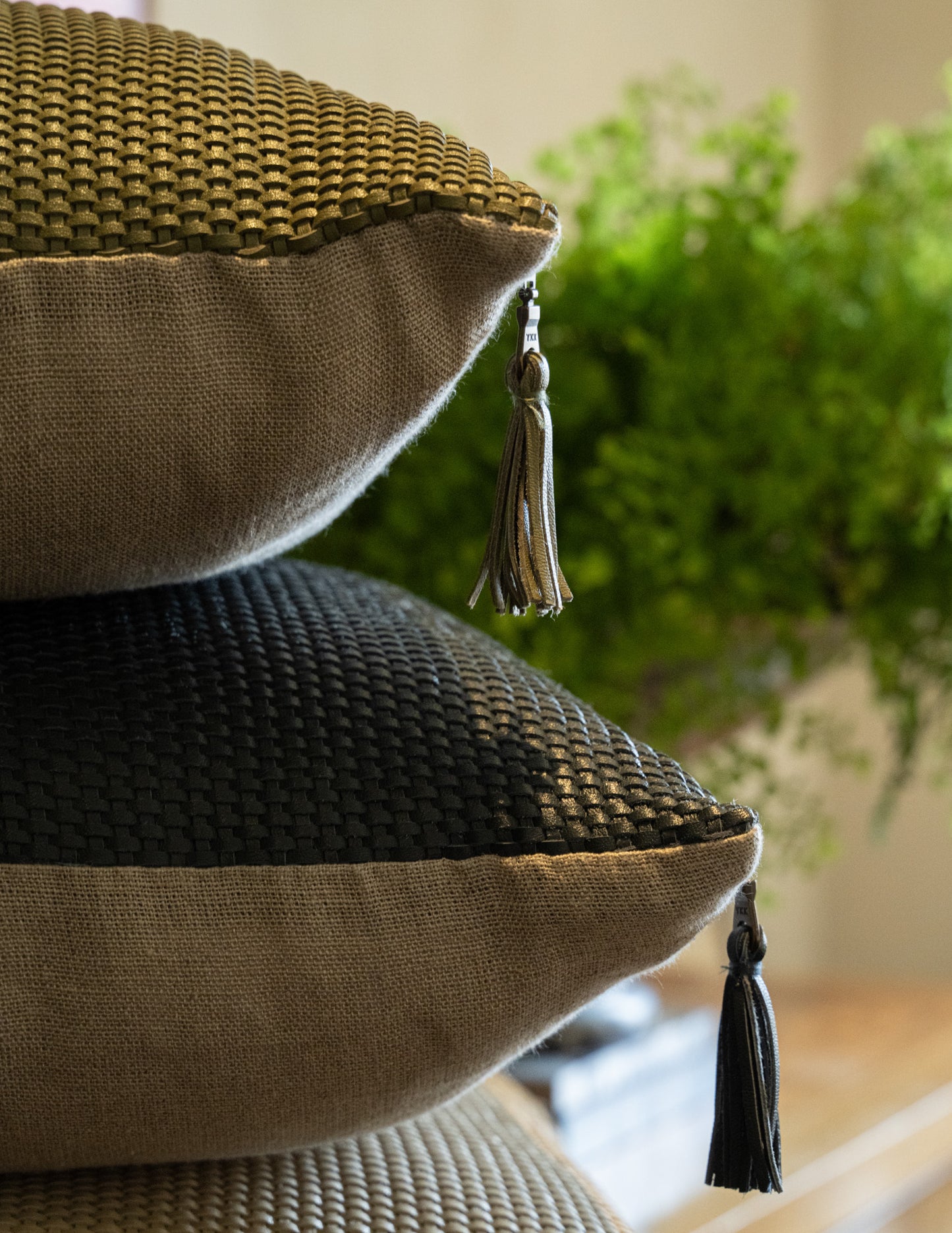 Leather Weave-22x22-Ivory Pillow