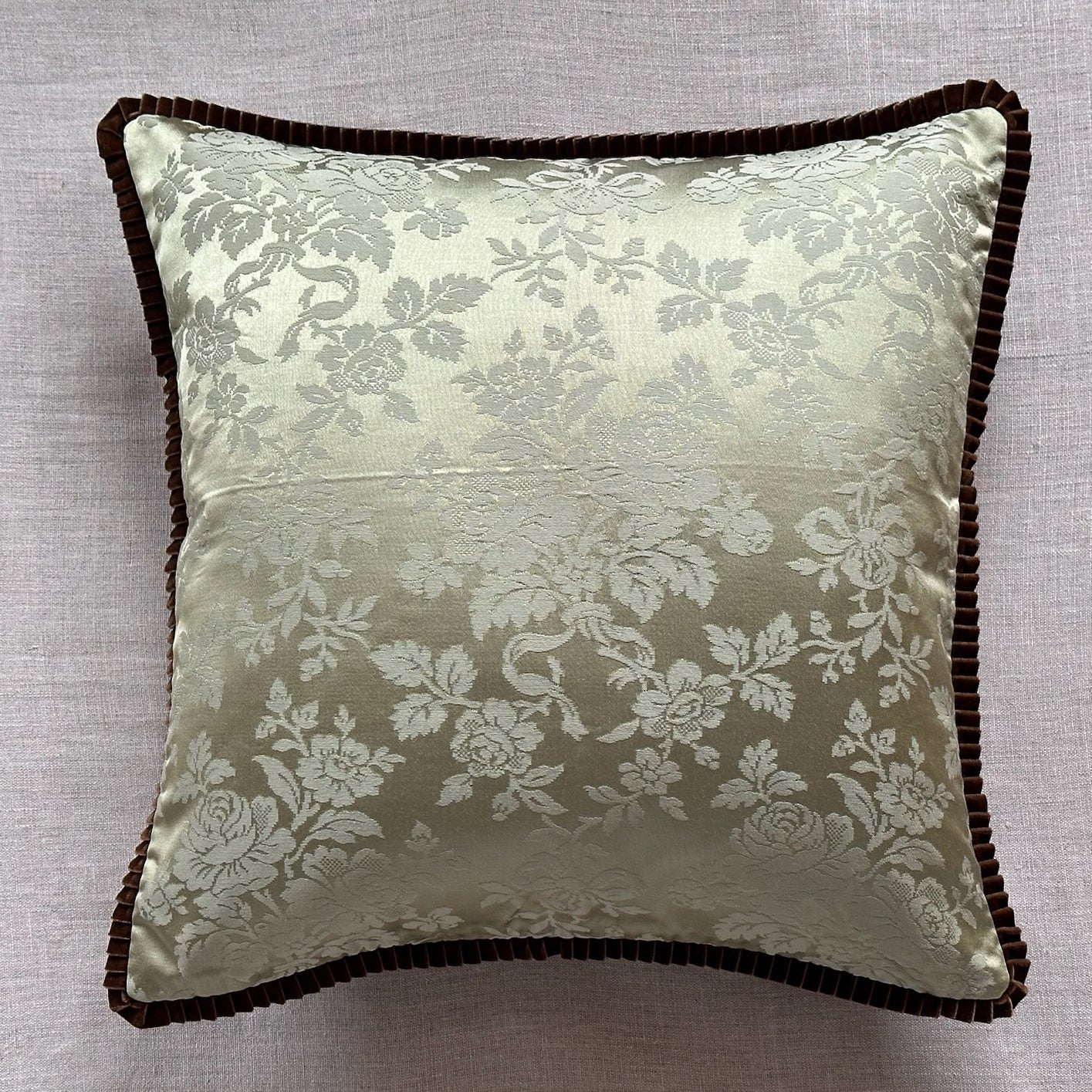 Silk Damask Floral c. 1950's Pillow - 22" x 22" - Europe - 118a