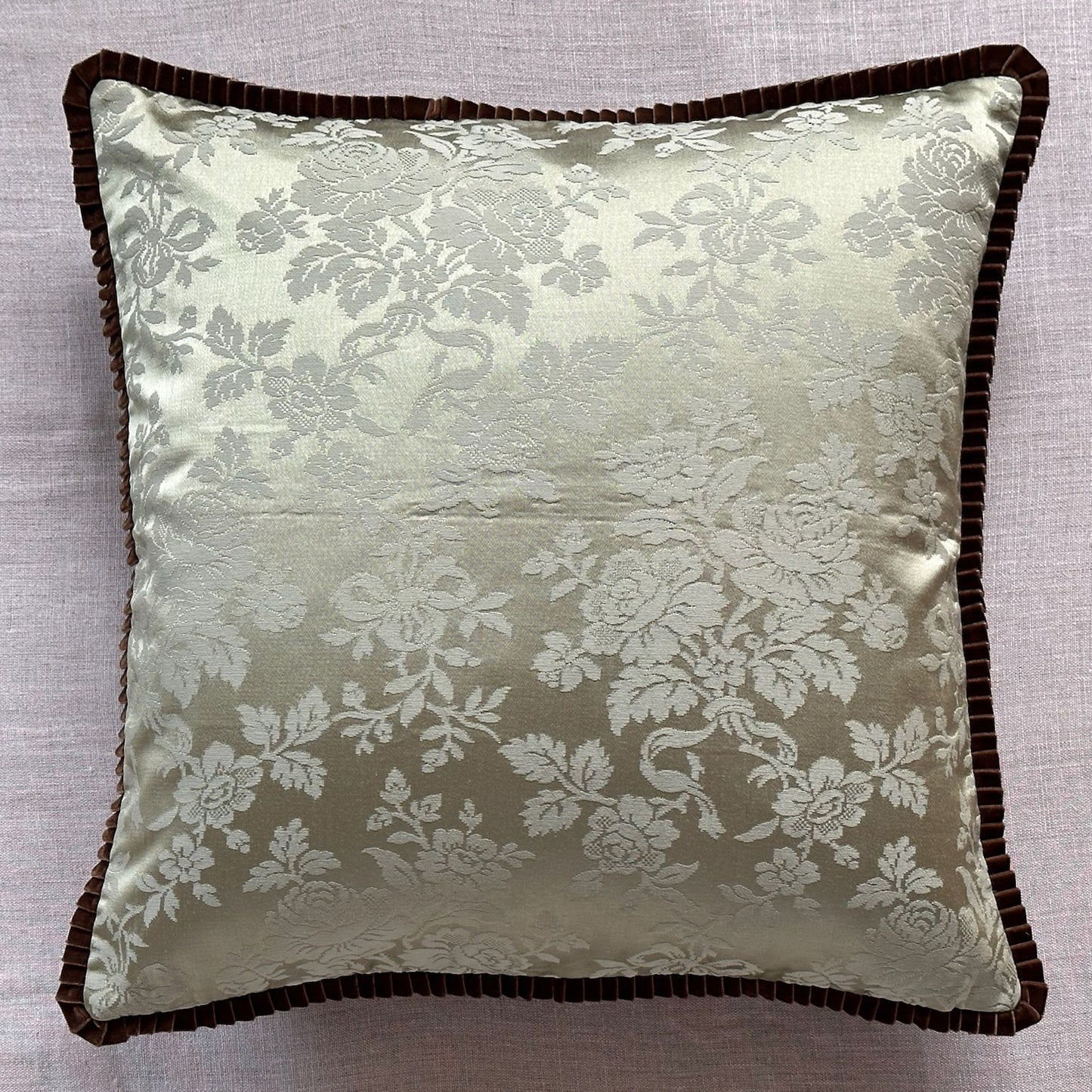 Silk Damask Floral c. 1950's Pillow - 22" x 22" - Europe - 118b