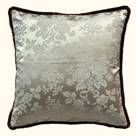 Silk Damask Floral c. 1950's Pillow - 22" x 22" - Europe - 118b