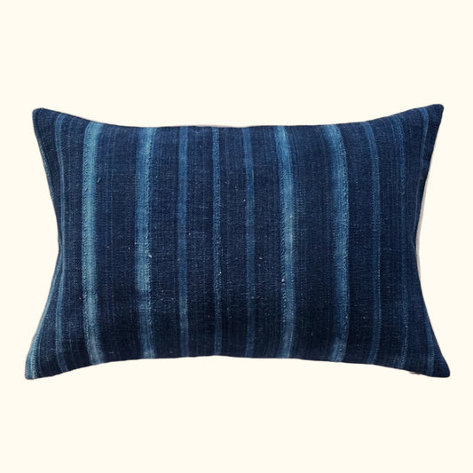 Indigo Woven Stripe Pillow - 16" x 24" - North Africa - 1471a