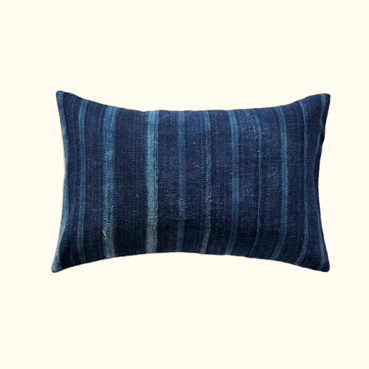 Indigo Woven Stripe Pillow - 13" x 20" - North Africa - 1471c