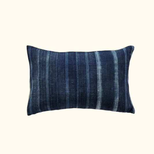 Indigo Woven Stripe Pillow - 13" x 20" - North Africa - 1471d