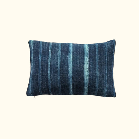 Indigo Woven Stripe Pillow - 11" x 17" - North Africa - 1471e