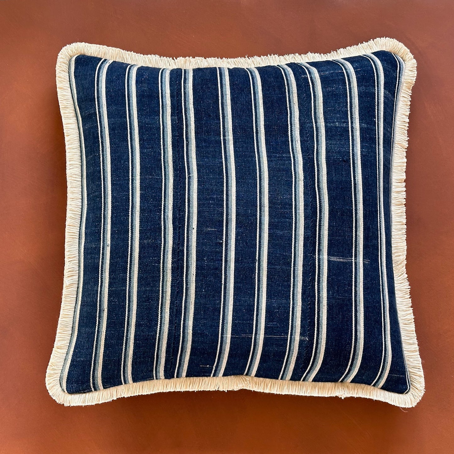 Indigo Woven Stripe Pillow - 22" x 22" - North Africa - 148a