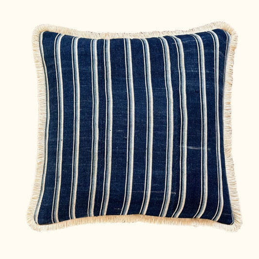 Indigo Woven Stripe Pillow - 22" x 22" - North Africa - 148a