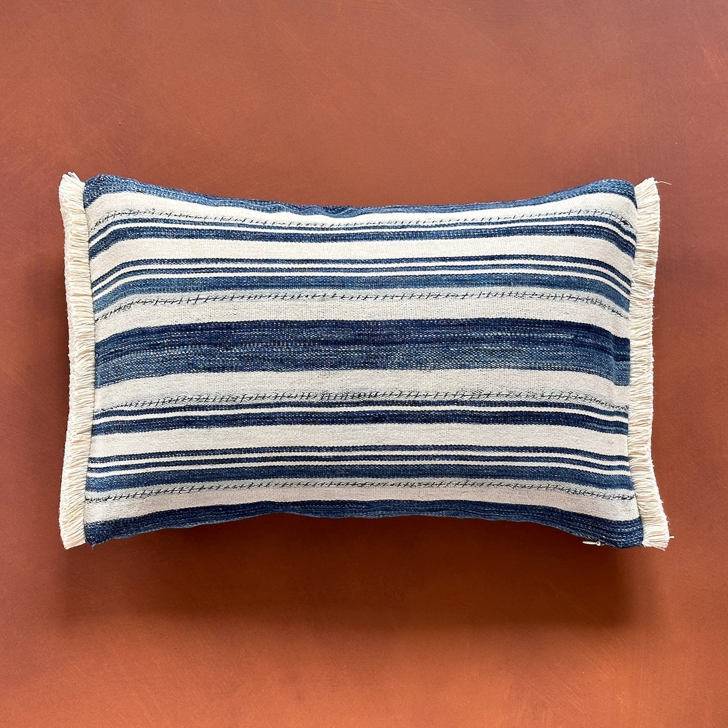 Indigo Woven Stripe Pillow - 13" x 20" - North Africa - 150c