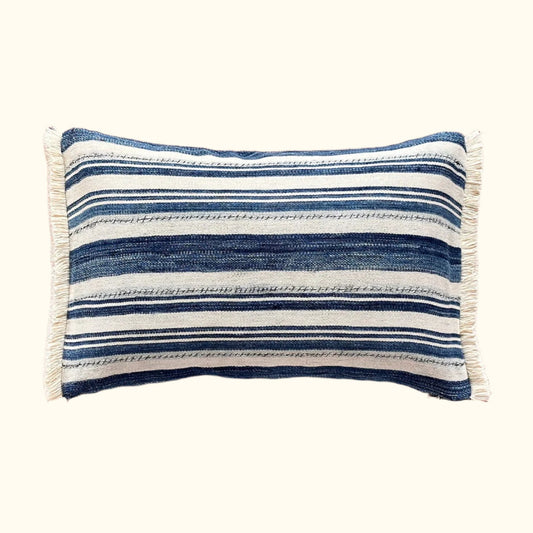 Indigo Woven Stripe Pillow - 13" x 20" - North Africa - 150c