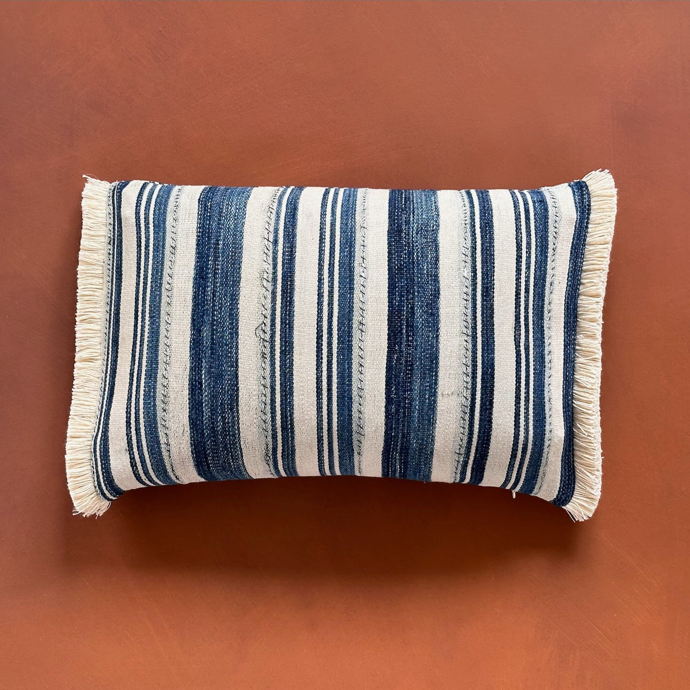 Indigo Woven Stripe Pillow - 11" x 17" - North Africa - 150d